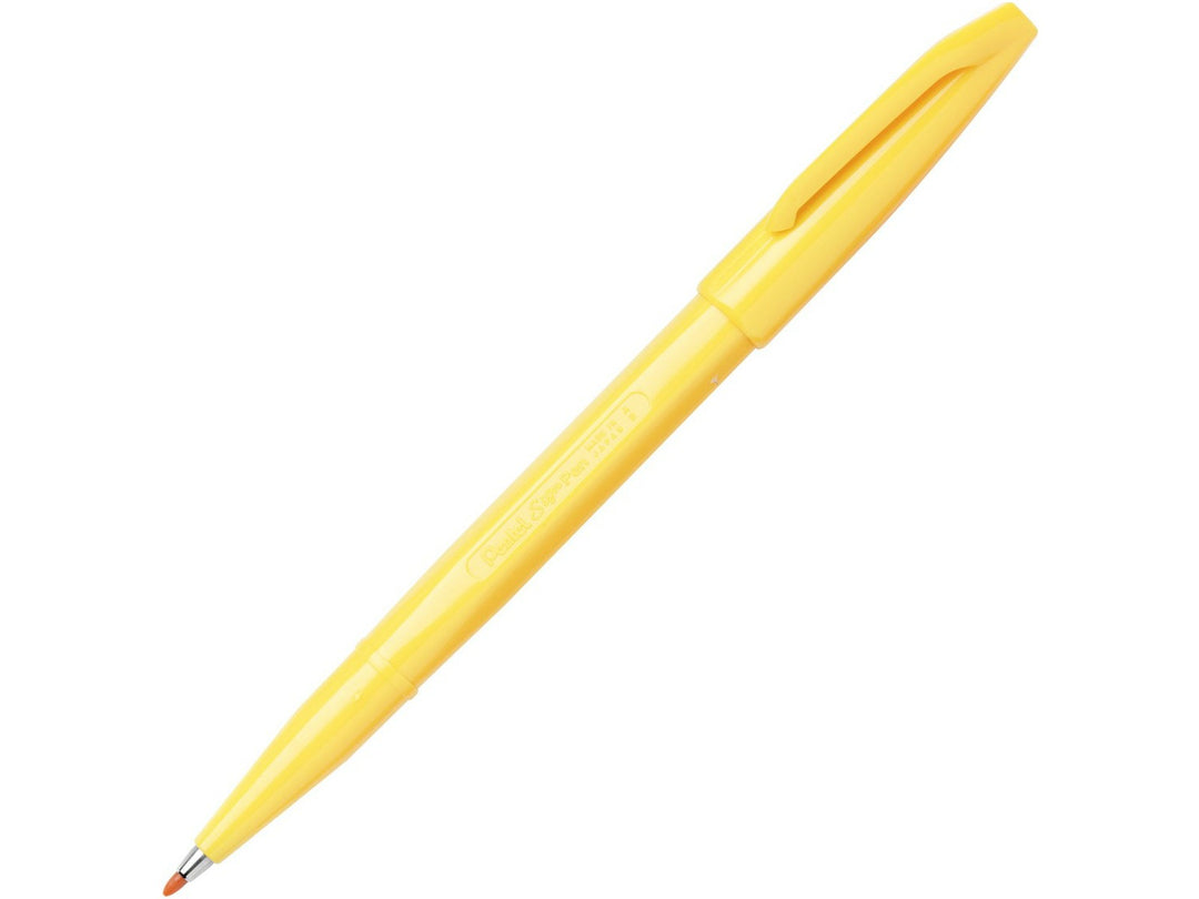 Pentel Sign Pen S520 Fibre-Tipped Pen in Yellow, featuring a durable fibre tip, yellow water-based ink, lightweight plastic barrel and the original smooth-writing Sign Pen design for writing, drawing and illustration
