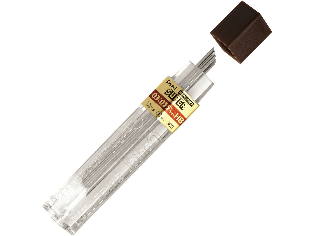 Pentel Super Hi-Polymer 0.3mm HB Mechanical Pencil Leads, featuring a refill tube containing 12 high-quality graphite leads with a strong break-resistant formulation for precision writing, drafting, technical drawing and everyday mechanical pencil use