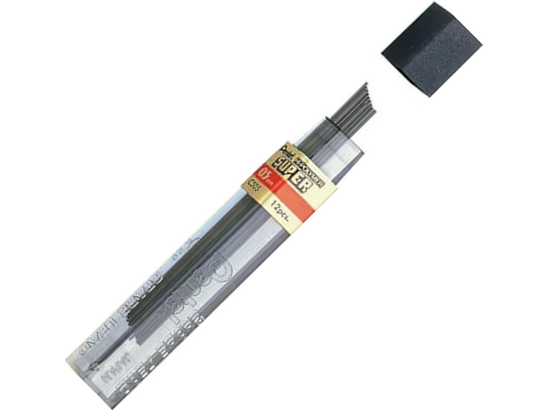 Pentel Super Hi-Polymer 0.5mm 4B Mechanical Pencil Leads, featuring a refill tube containing 12 high-quality graphite leads with a strong break-resistant formulation for bold, dark line work, sketching, shading and everyday mechanical pencil use