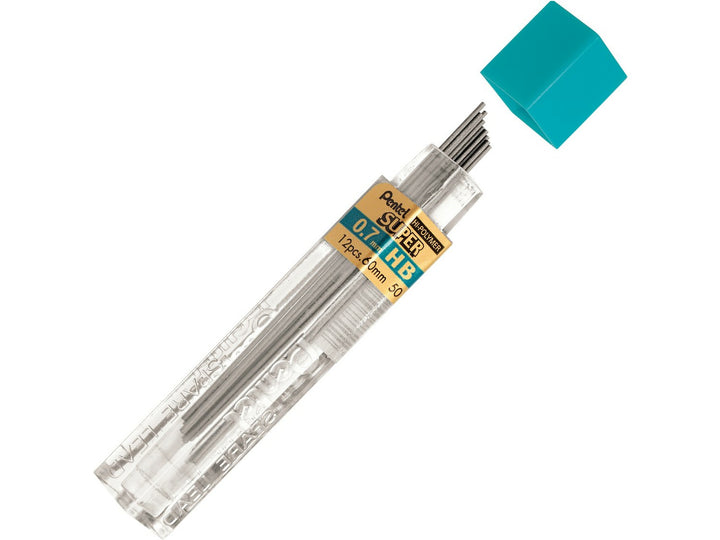 Pentel Super Hi-Polymer 0.7mm HB Mechanical Pencil Leads, featuring a refill tube containing 12 high-quality graphite leads with a strong break-resistant formulation for smooth writing, note-taking, sketching and everyday mechanical pencil use