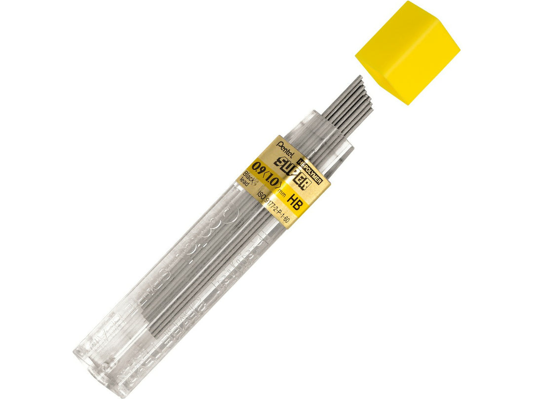 Pentel Super Hi-Polymer 0.9mm HB Mechanical Pencil Leads, featuring a refill tube containing 15 high-quality graphite leads with a strong break-resistant formulation for smooth writing, note-taking, sketching and everyday mechanical pencil use