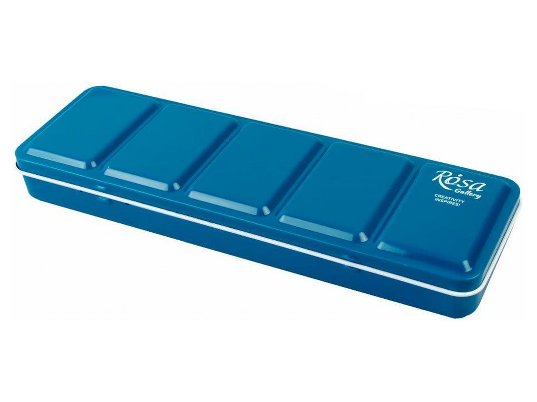 ROSA Gallery Turquoise metal watercolour case for 21 full pans, featuring a durable enamel-coated metal body, compact travel-friendly design and secure hinged lid for storing and transporting a customised watercolour palette