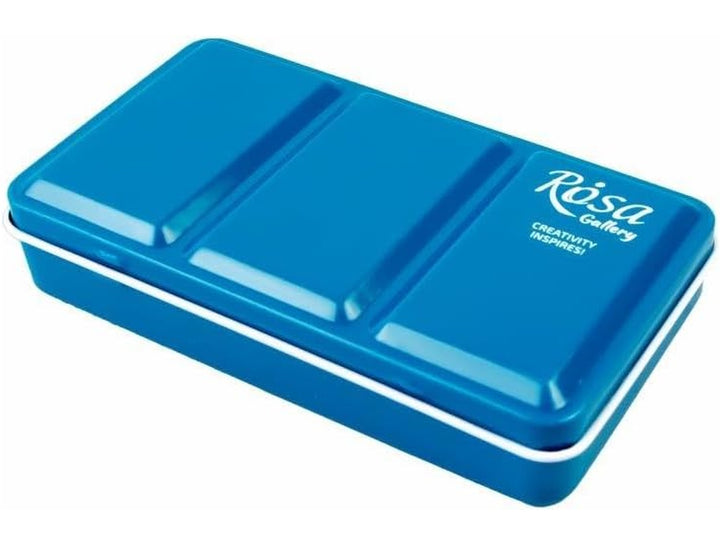 Rosa Gallery watercolour set metal tin closed turquoise case with branding