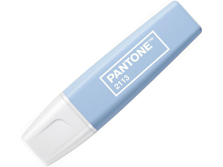 Light blue STABILO BOSS ORIGINAL x PANTONE highlighter with exclusive white cap and PANTONE 2113 colour number printed on the barrel
