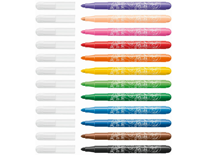 12 STABILO power max PAW Patrol felt-tip pens displayed uncapped in assorted colours, featuring white PAW Patrol character illustrations and robust round tips