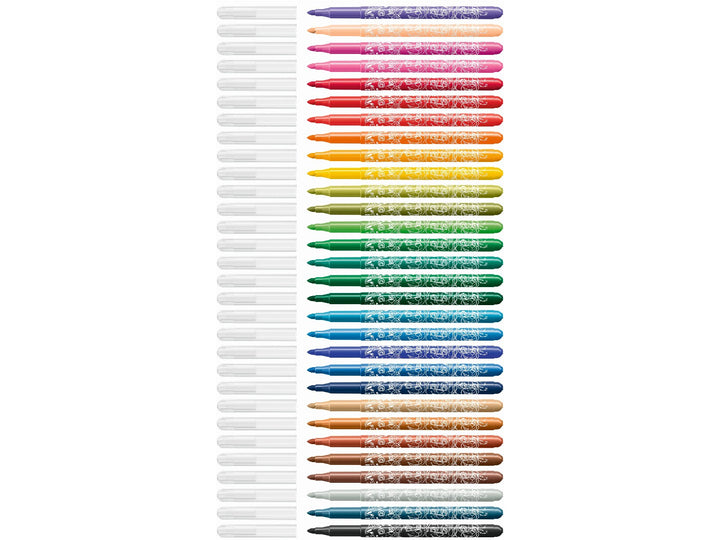 30 STABILO power PAW Patrol felt-tip pens displayed uncapped in assorted colours with matching transparent caps, featuring white PAW Patrol character designs on the barrels