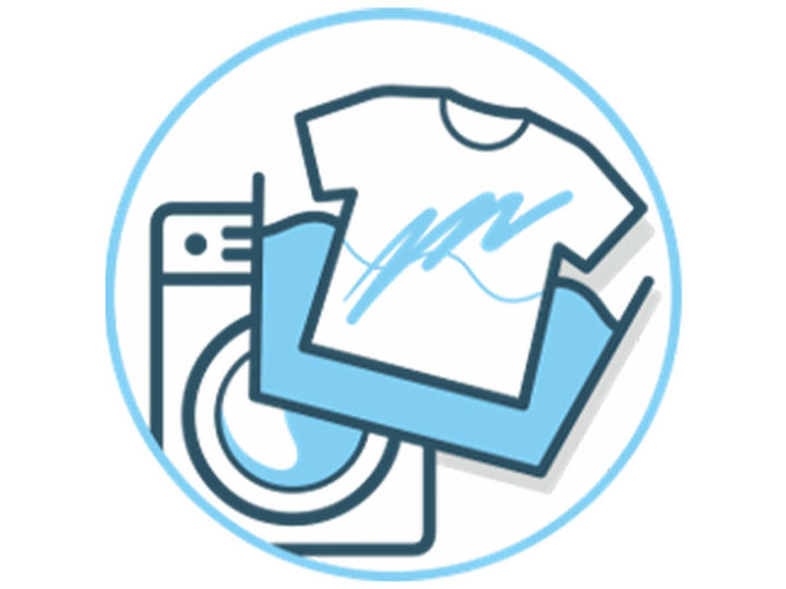 Washable ink icon showing a marked T-shirt beside a washing machine, indicating STABILO power felt-tip pen ink can be washed from clothing
