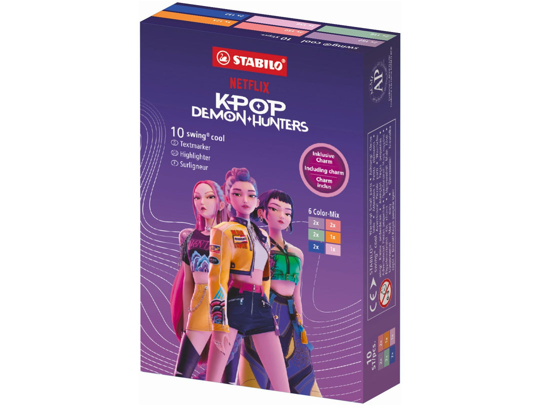 STABILO point 88 KPop Demon Hunters Box of 10 assorted fineliner pens in purple special-edition retail packaging featuring character artwork