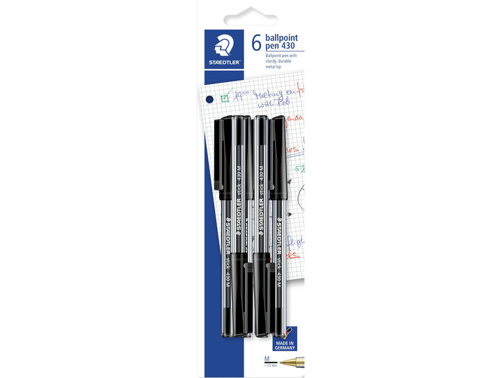 STAEDTLER 430 ballpoint pen black 6 pack packaging showing office writing pens