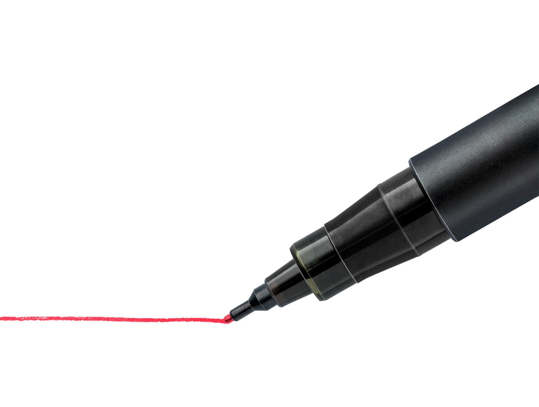 STAEDTLER Lumocolor permanent marker 313 red superfine approx 0.4 mm tip creating clean marking line