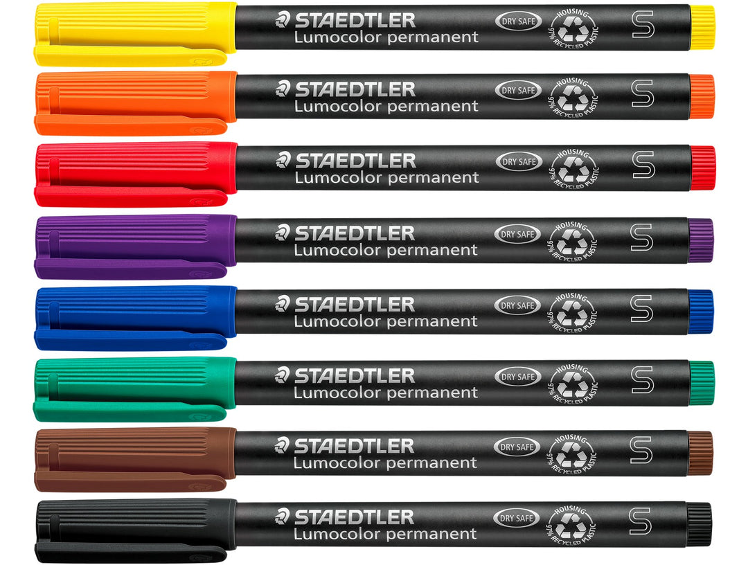 STAEDTLER Lumocolor permanent pen 313 superfine 8 pack colour overview showing full range of marker colours