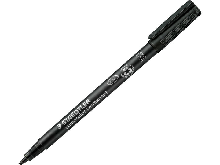 STAEDTLER Lumocolor 314 permanent pen black broad tip with cap posted showing marker tip