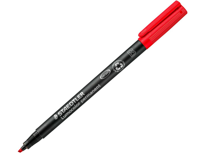 STAEDTLER Lumocolor 314 permanent pen red broad tip with cap posted showing marker tip