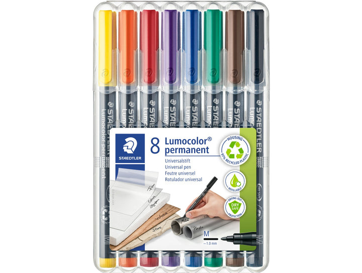 STAEDTLER Lumocolor permanent pen 317 medium 8 pack assorted colours in retail packaging for bold marking