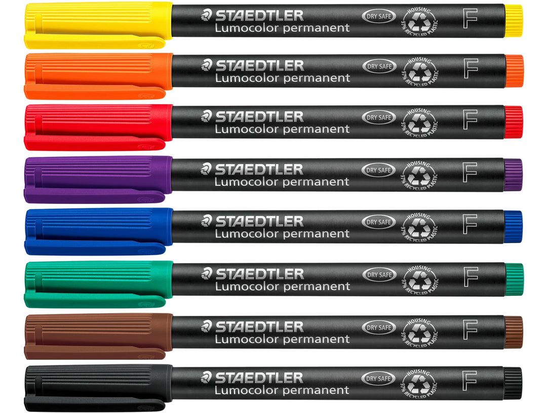 STAEDTLER Lumocolor permanent pen 318 fine 8 pack colour overview showing full range of marker colours