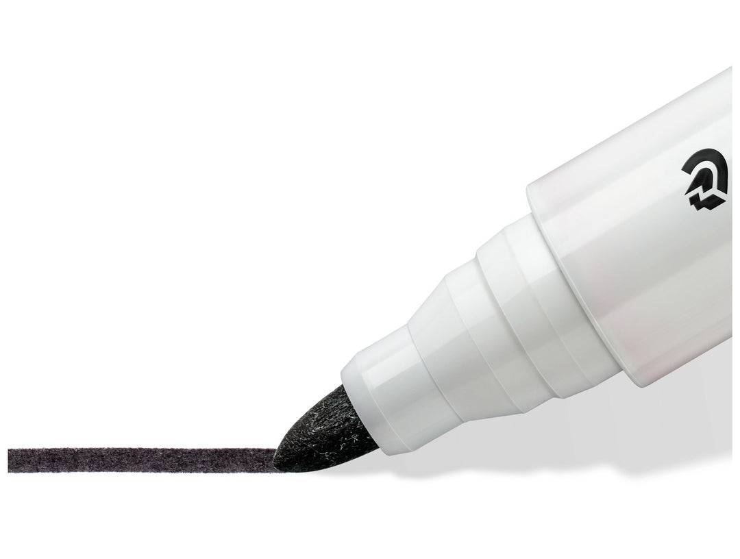STAEDTLER Lumocolor 351 black whiteboard marker bullet tip producing smooth consistent line close-up