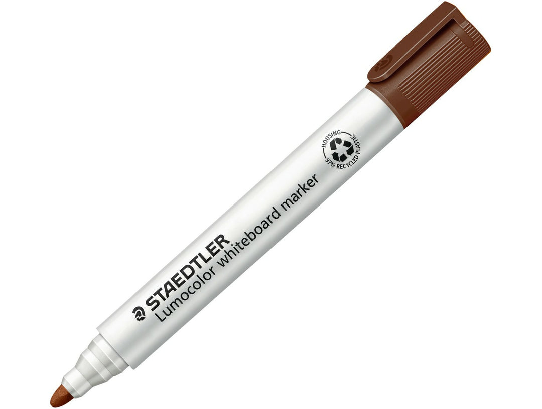 STAEDTLER Lumocolor 351 whiteboard marker brown bullet tip dry wipe marker with cap on