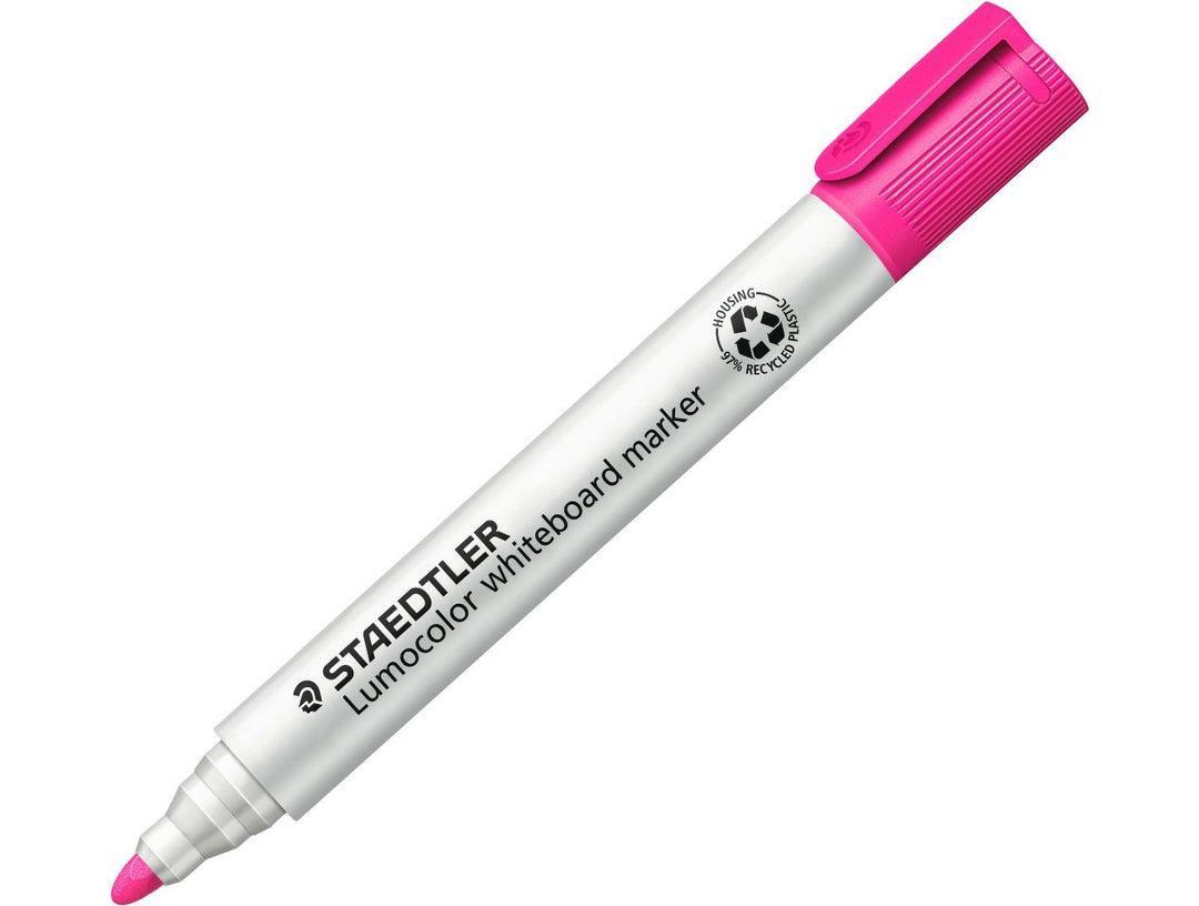 STAEDTLER Lumocolor 351 whiteboard marker pink bullet tip dry wipe marker with cap on