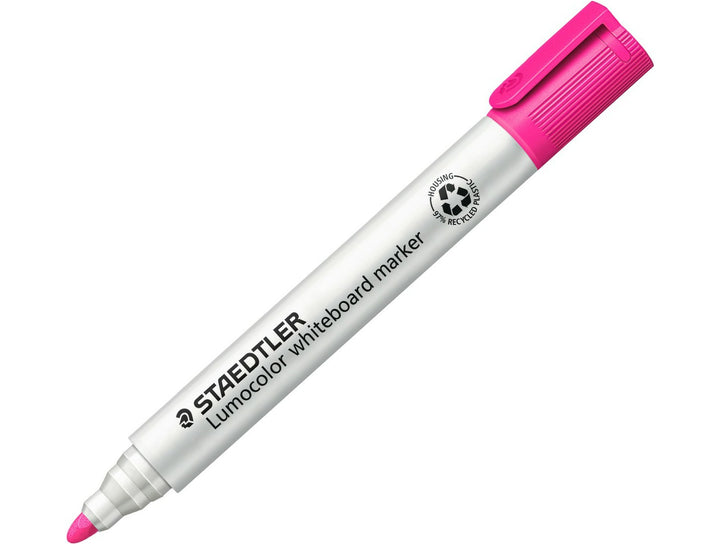 STAEDTLER Lumocolor 351 whiteboard marker pink bullet tip dry wipe marker with cap on
