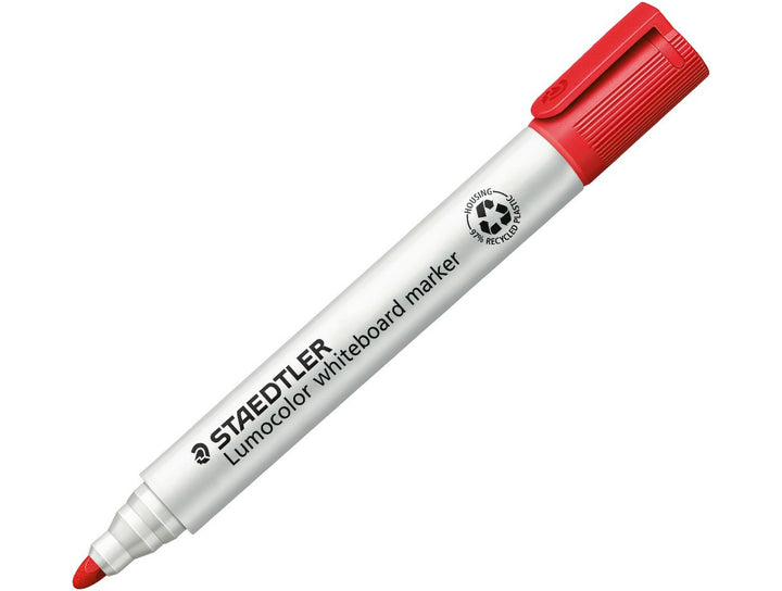 STAEDTLER Lumocolor 351 whiteboard marker red bullet tip dry wipe marker with cap on