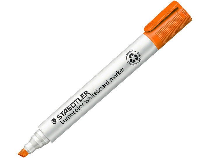 STAEDTLER Lumocolor 351 whiteboard marker orange chisel tip dry wipe marker with cap on