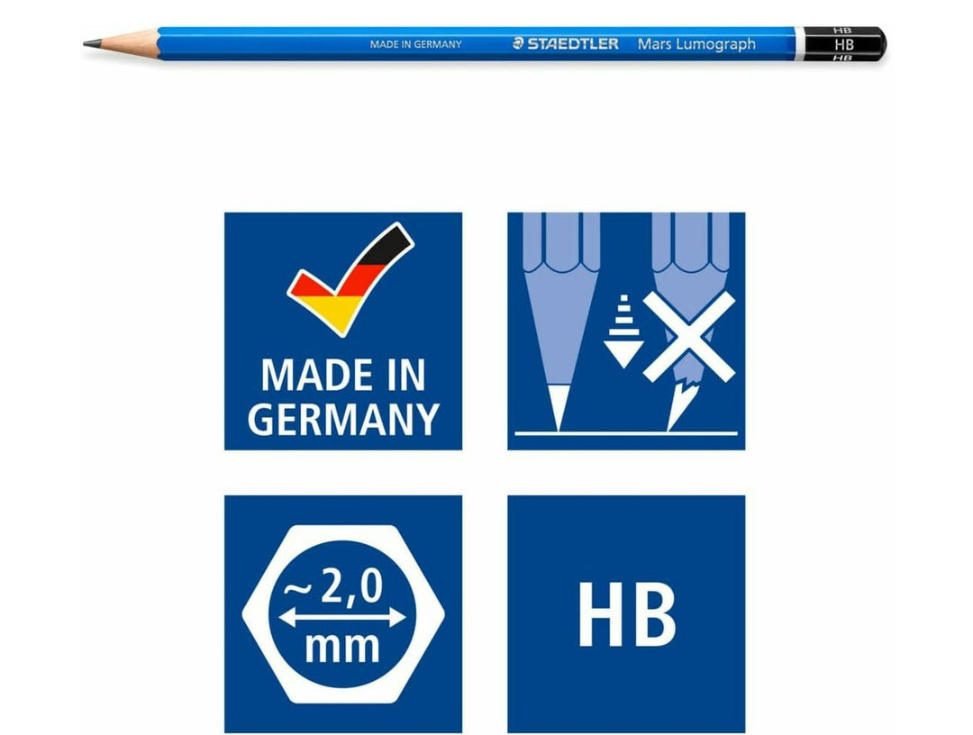 STAEDTLER Mars Lumograph 100 graphite pencil features including 2.0 mm lead break resistant core and made in Germany quality