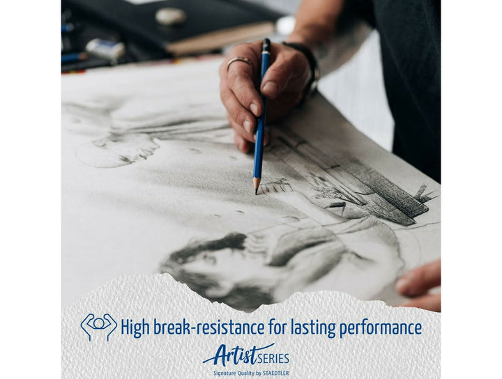 STAEDTLER Mars Lumograph 100 graphite pencil used for drawing with strong break resistant lead and smooth shading