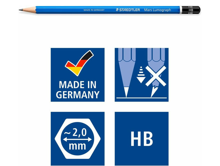 STAEDTLER Mars Lumograph 100 graphite pencil features including 2.0 mm lead break resistant core and made in Germany quality