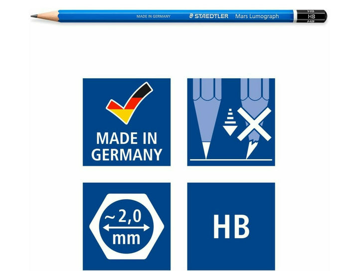 STAEDTLER Mars Lumograph 100 graphite pencil features including 2.0 mm lead break resistant core and made in Germany quality