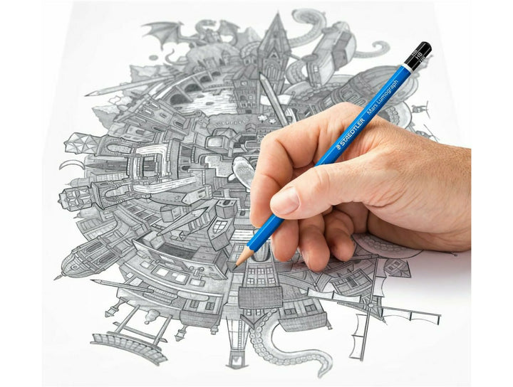 STAEDTLER Mars Lumograph 100 graphite pencil used for precise sketching and detailed line drawing artwork