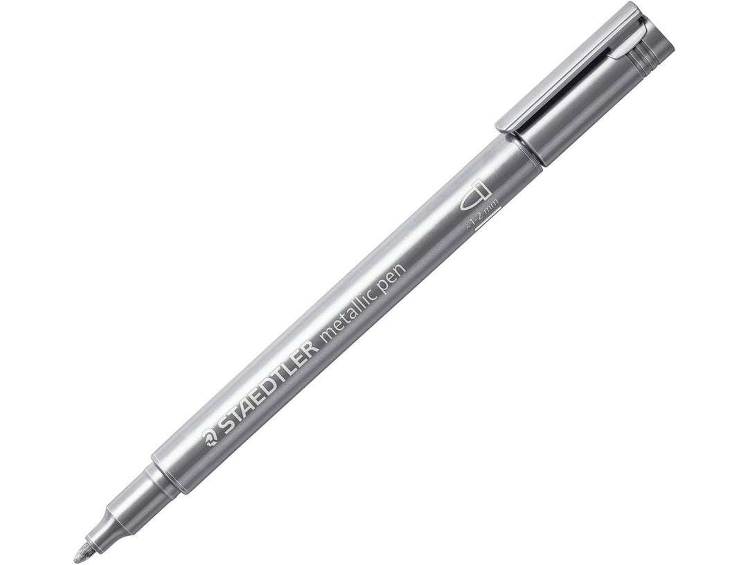 STAEDTLER Metallic Marker 8323 silver pen showing metallic finish decorative marker with capped design