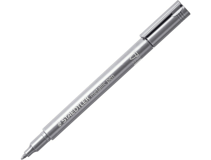 STAEDTLER Metallic Marker 8323 silver pen showing metallic finish decorative marker with capped design