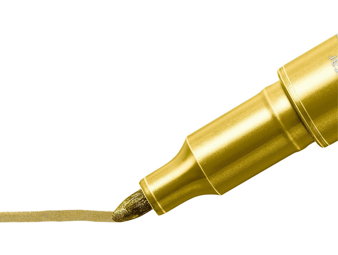 STAEDTLER Metallic Marker 8323 gold pen creating bold metallic gold line for decorative writing