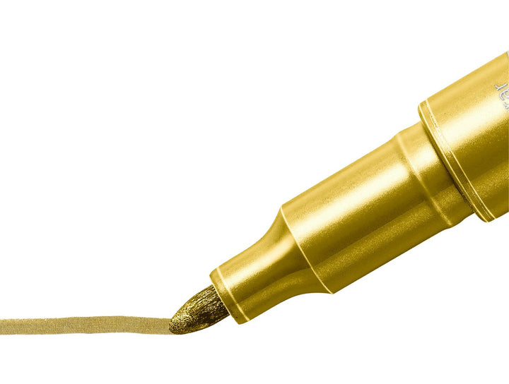 STAEDTLER Metallic Marker 8323 gold pen creating bold metallic gold line for decorative writing