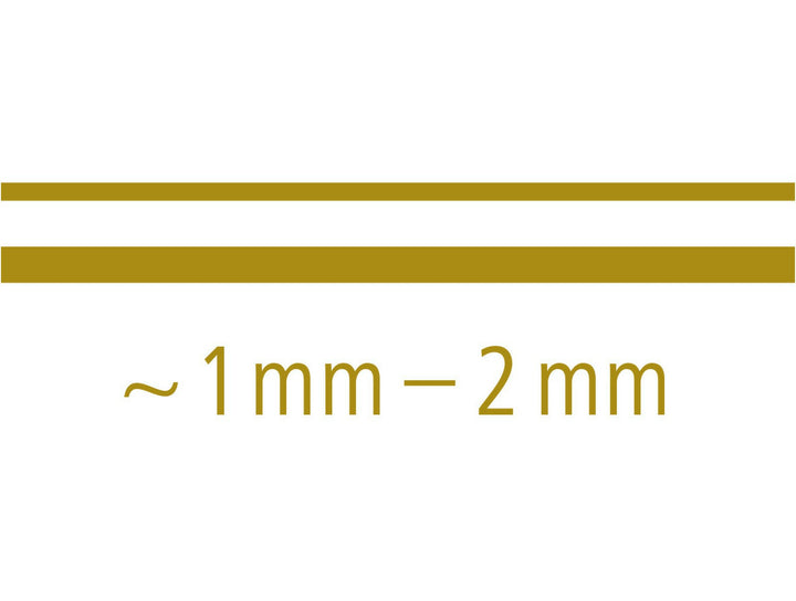 STAEDTLER metallic pen line width illustration showing approx 1–2 mm for bold decorative writing