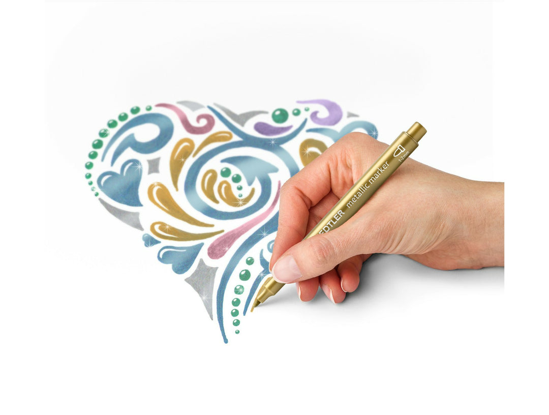 STAEDTLER Metallic Marker 8323 gold pen used for creative card design and decorative writing with metallic ink