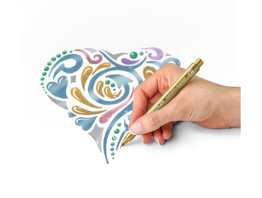 STAEDTLER Metallic Marker 8323 gold pen used for creative card design and decorative writing with metallic ink