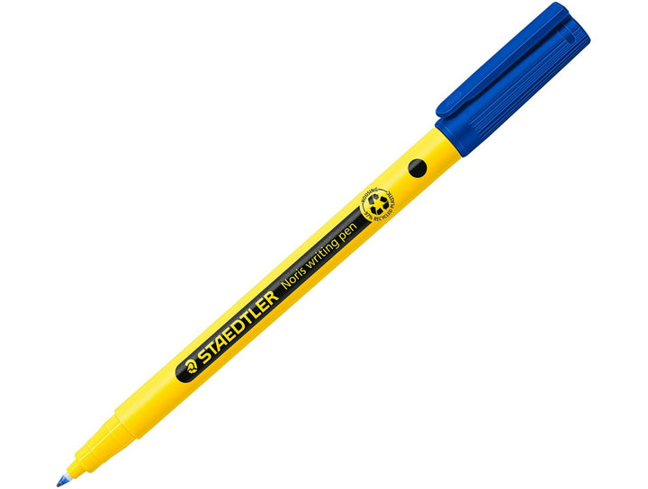 STAEDTLER Noris 307 fineliner pen yellow and blue fine tip writing pen with cap on