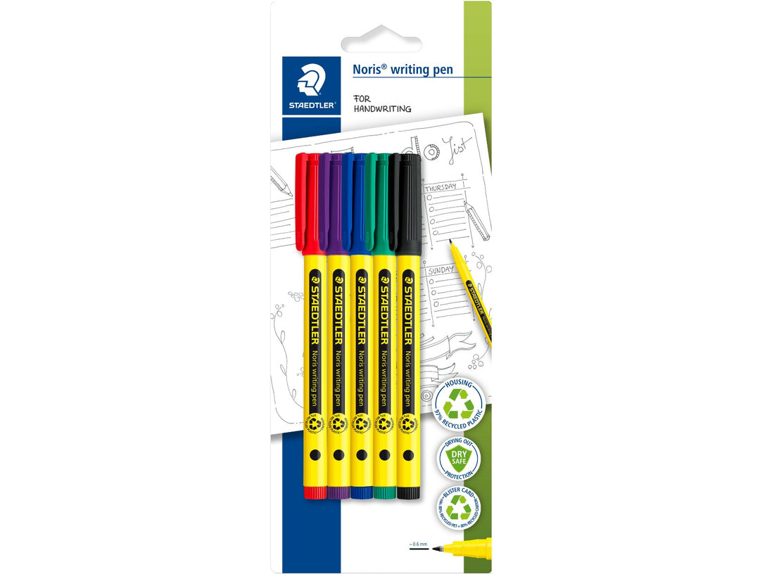STAEDTLER Noris handwriting pen 307 assorted colour set pack of 5 in retail packaging