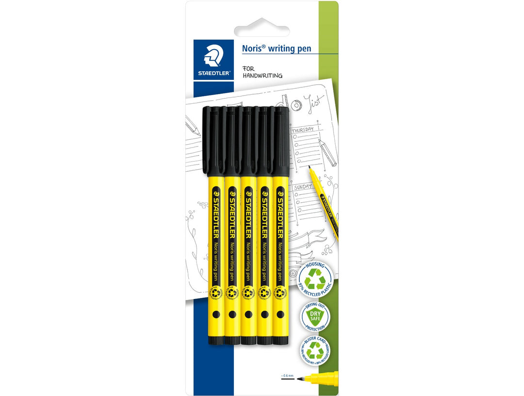 STAEDTLER Noris handwriting pen 307 black pack of 5 in retail packaging