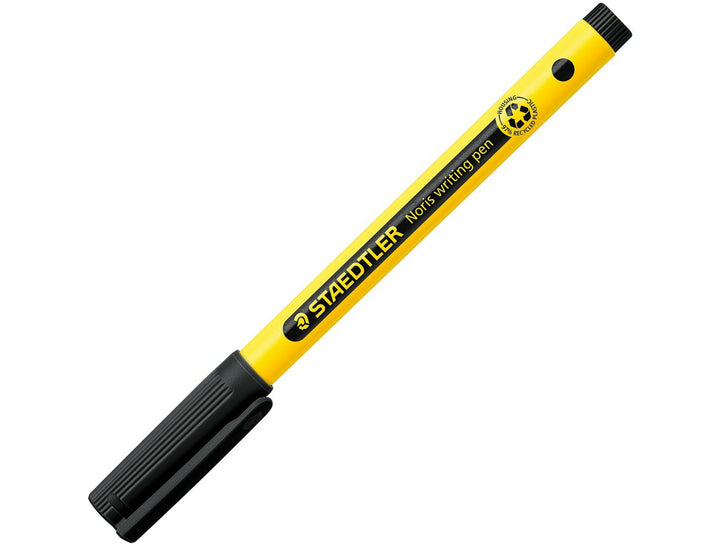 STAEDTLER Noris handwriting pen 307 black pen with cap showing yellow barrel