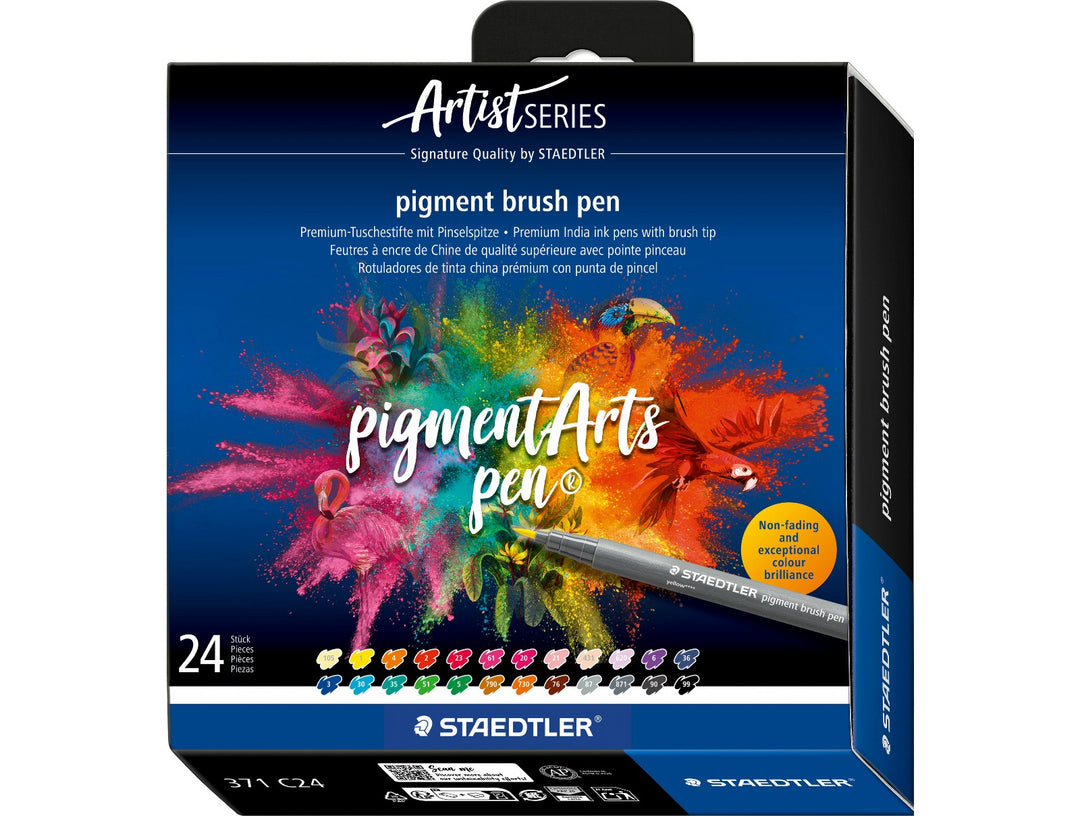STAEDTLER pigment brush pen 371 assorted colour set pack of 24 in retail packaging