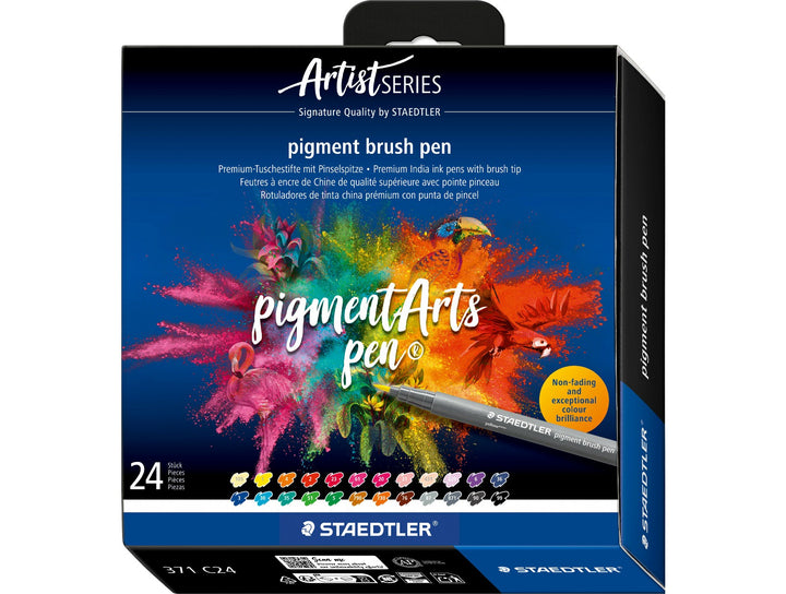 STAEDTLER pigment brush pen 371 assorted colour set pack of 24 in retail packaging