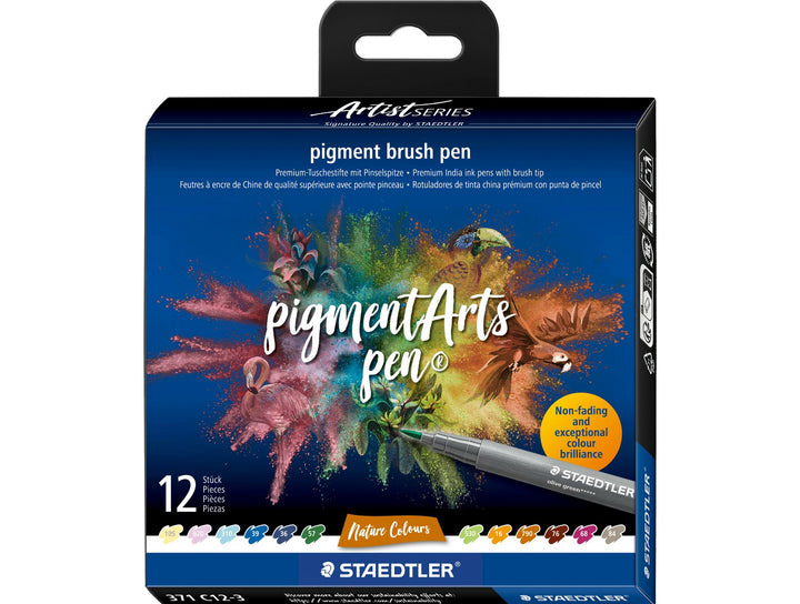 STAEDTLER pigment brush pen 371 nature colour set pack of 12 in box packaging