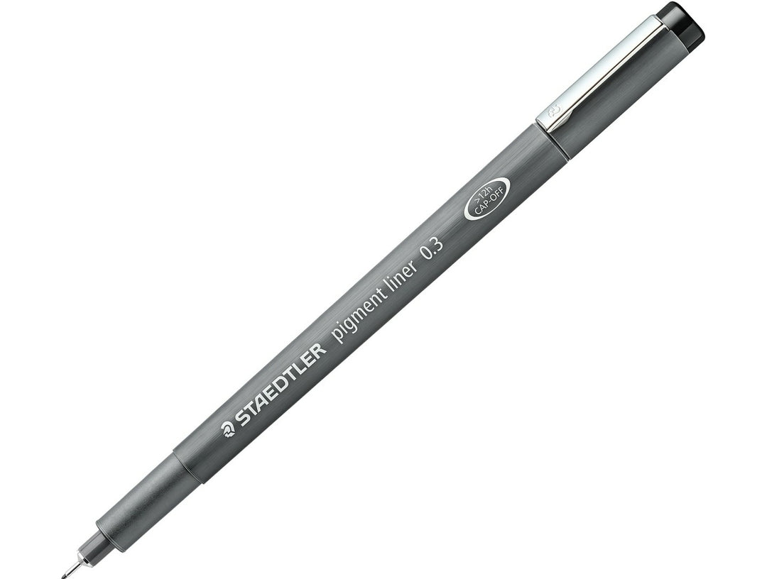 STAEDTLER Pigment Liner 308 fineliner drawing pen black showing tip size 0.3 mm
