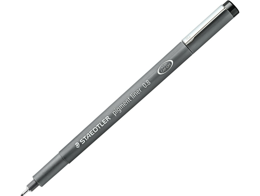 STAEDTLER Pigment Liner 308 fineliner drawing pen black showing tip size 0.8 mm