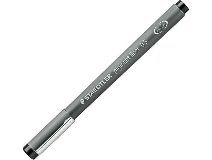 STAEDTLER pigment liner 308 black pen 0.5 with cap on showing full barrel design