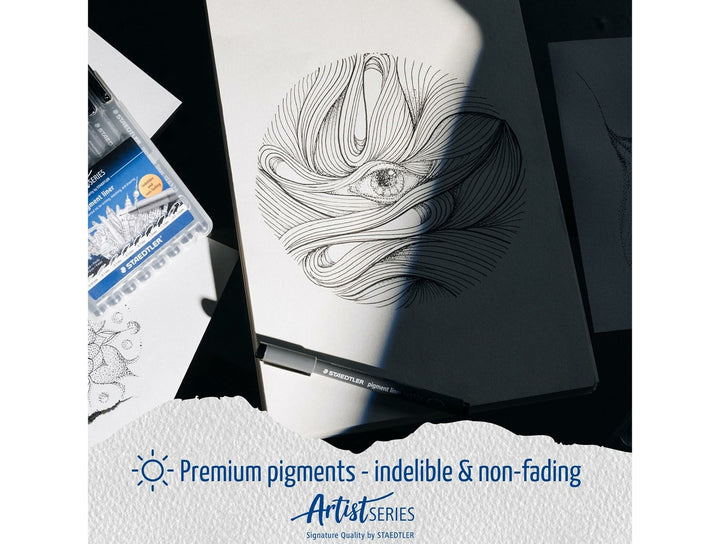 STAEDTLER pigment liner 308 used for detailed ink illustration showing fine line work with indelible non-fading pigment ink
