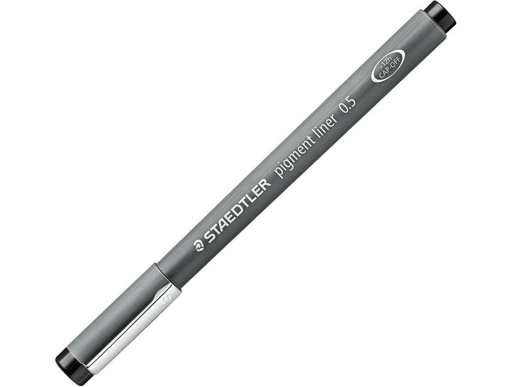 STAEDTLER pigment liner 308 black pen 0.5 with cap on showing full barrel design