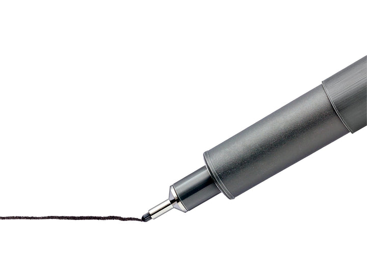 STAEDTLER pigment liner 308 tip drawing fine black line with metal clad precision nib close-up